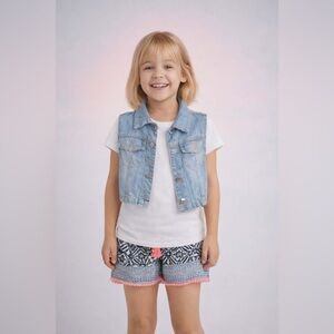 EUC. Girls 7/8. Knit Works Cropped Denim Vest Blue Jean Sleeveless Jacket